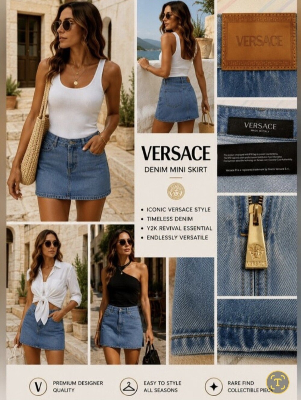 Versace Light Blue Denim Skirt W RFID Main Line  NWT Size 40, 6, S/M